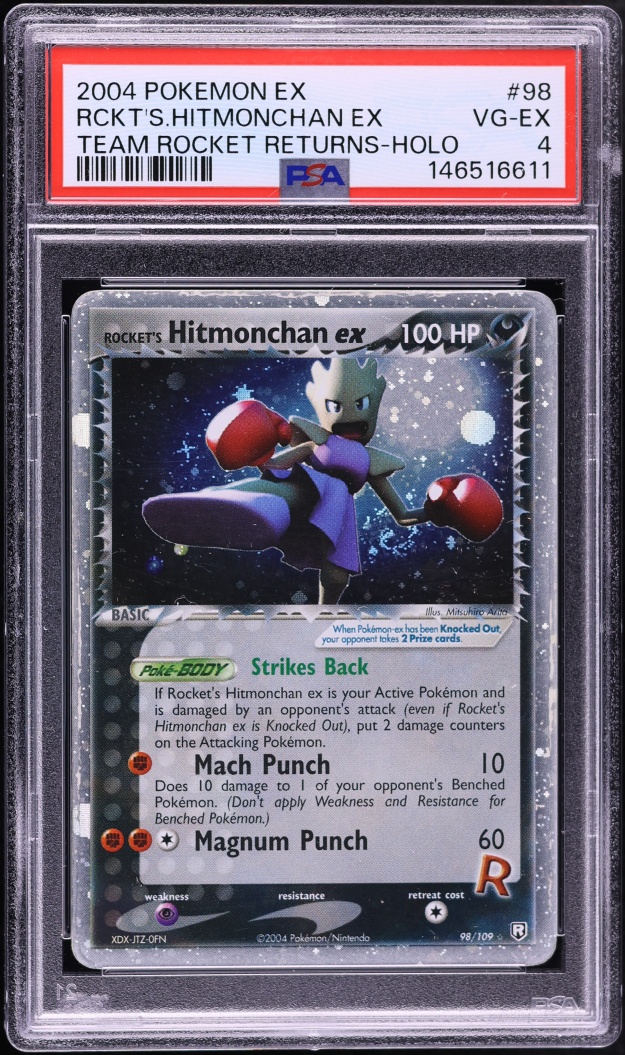 2004 Pokemon EX Team Rocket Returns Holo Rocket's Hitmonchan EX #98 PSA 4 VGEX
