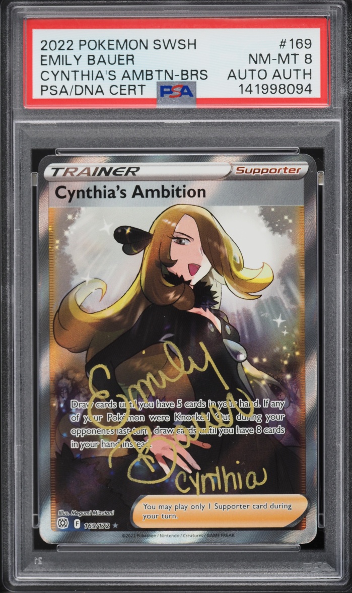 2022 Pokemon SWSH Brilliant Stars Full Art Cynthia's Ambition Emily Bauer AUTO #169 PSA 8 NM-MT