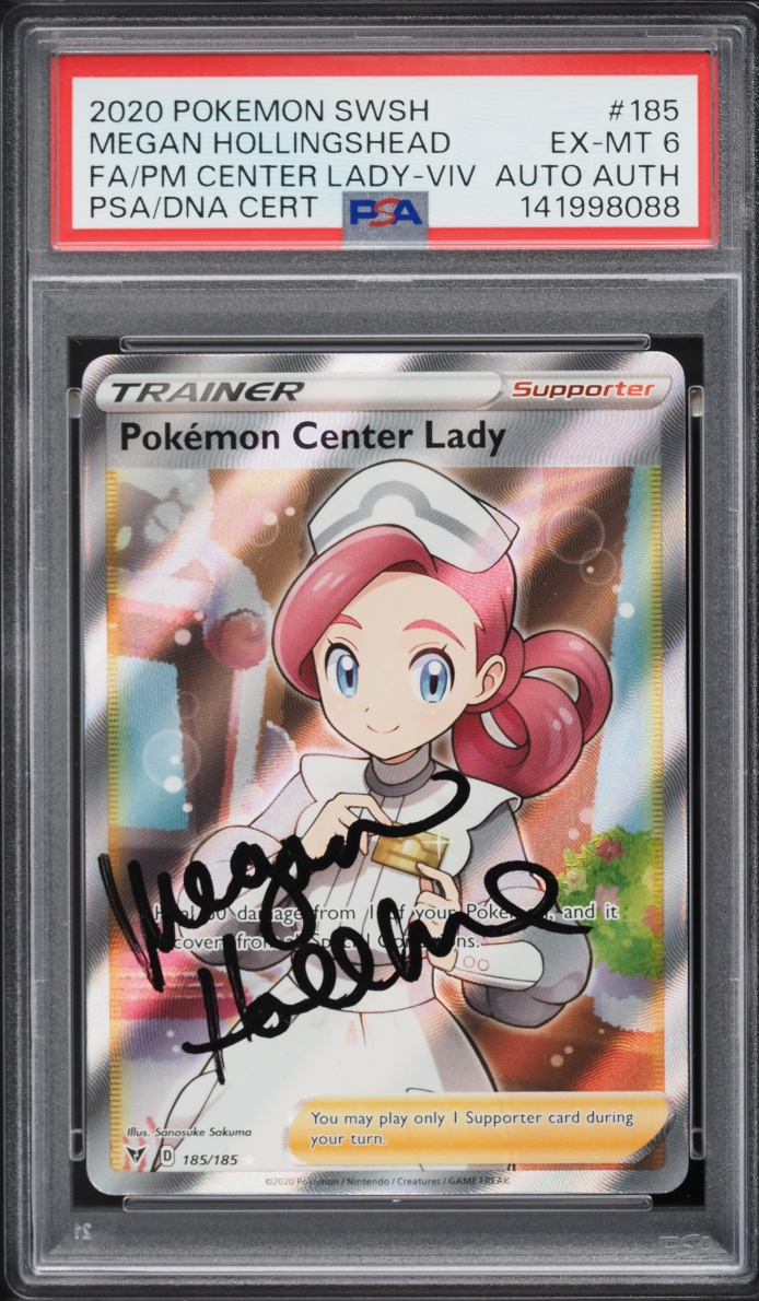 2020 Pokemon SWSH Vivid Voltage Full Art Pokemon Center Lady Megan Hollingshead AUTO #185 PSA 6