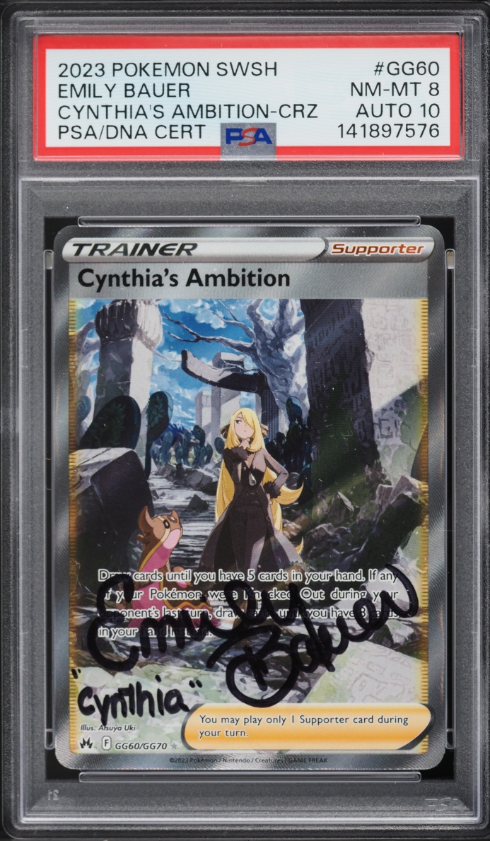 2023 Pokemon SWSH Crown Zenith Full Art Cynthia's Ambition Emily Bauer AUTO DNA 10 #GG60 PSA 8