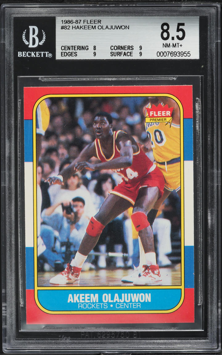 1986 Fleer Basketball Hakeem Olajuwon ROOKIE #82 BGS 8.5 NM-MT+