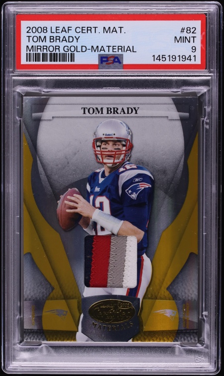 2008 Leaf Certified Materials Mirror Gold Tom Brady PATCH /25 #82 PSA 9 MINT - Photo 1
