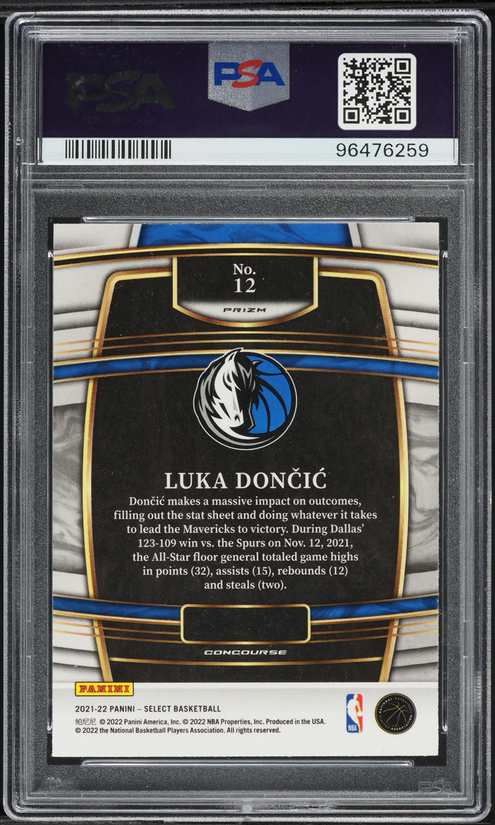 2021 Select Concourse Zebra Prizm Luka Doncic #12 PSA 9 MINT