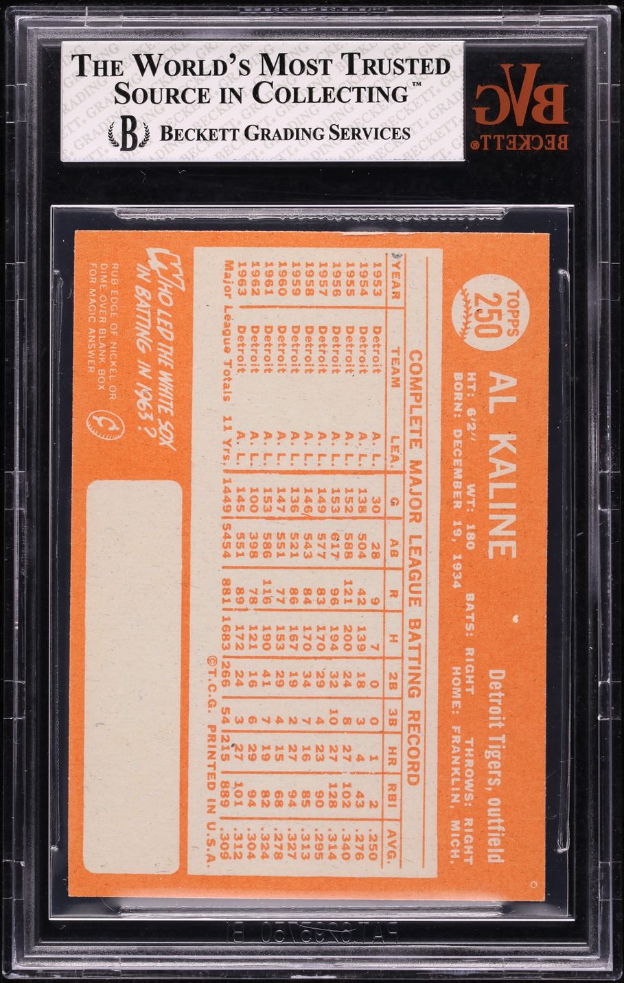1964 Topps Al Kaline #250 BVG 6.5 EXMT+