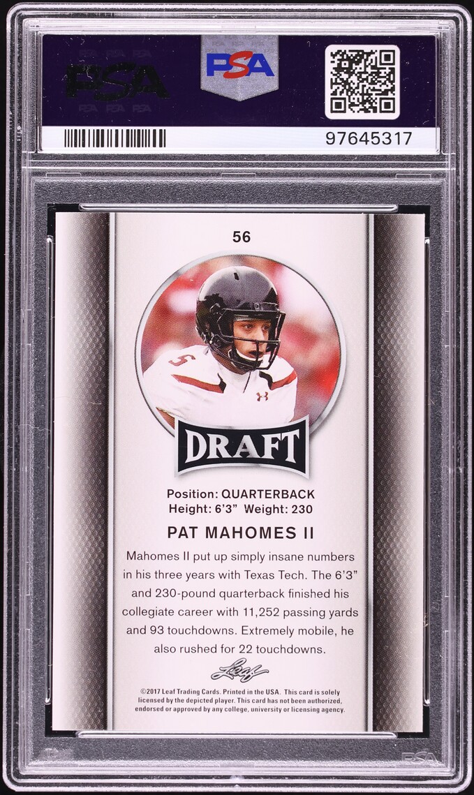 2017 Leaf Draft Gold Patrick Mahomes II ROOKIE #56 PSA 9 MINT