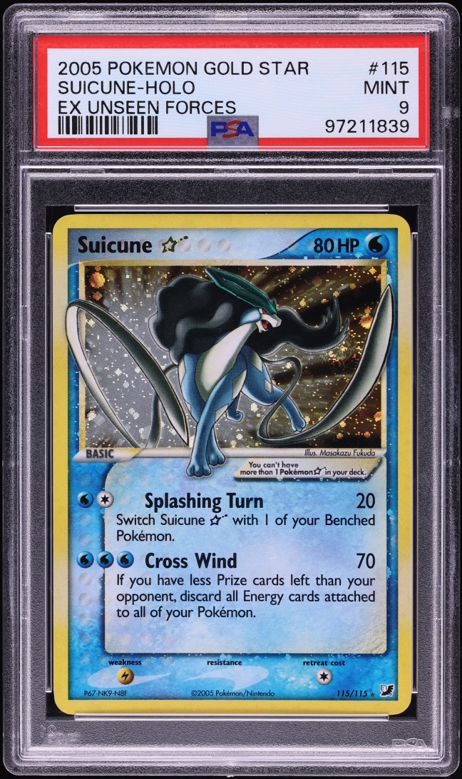 2005 Pokemon EX Unseen Forces Holo Suicune Gold Star #115 PSA 9 MINT