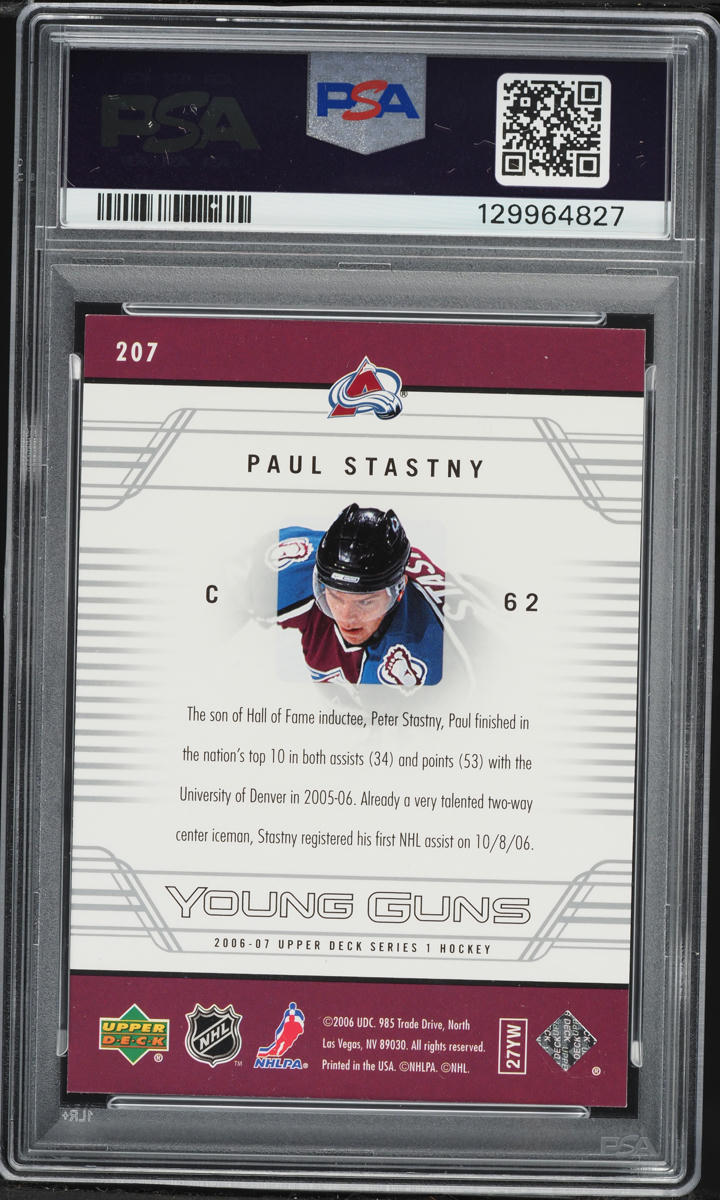 2006 Upper Deck Young Guns Paul Stastny ROOKIE #207 PSA 9 MINT