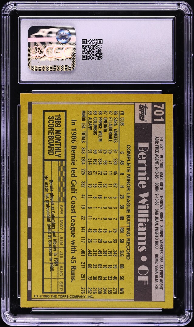 1990 Topps Bernie Williams ROOKIE #701 CGC 8.5 NM-MT+