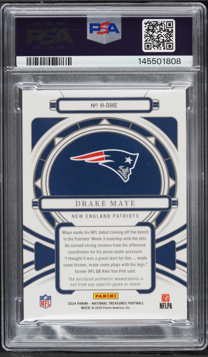 2024 National Treasures Heirlooms Drake Maye ROOKIE PATCH /49 #H-DME PSA 9 MINT