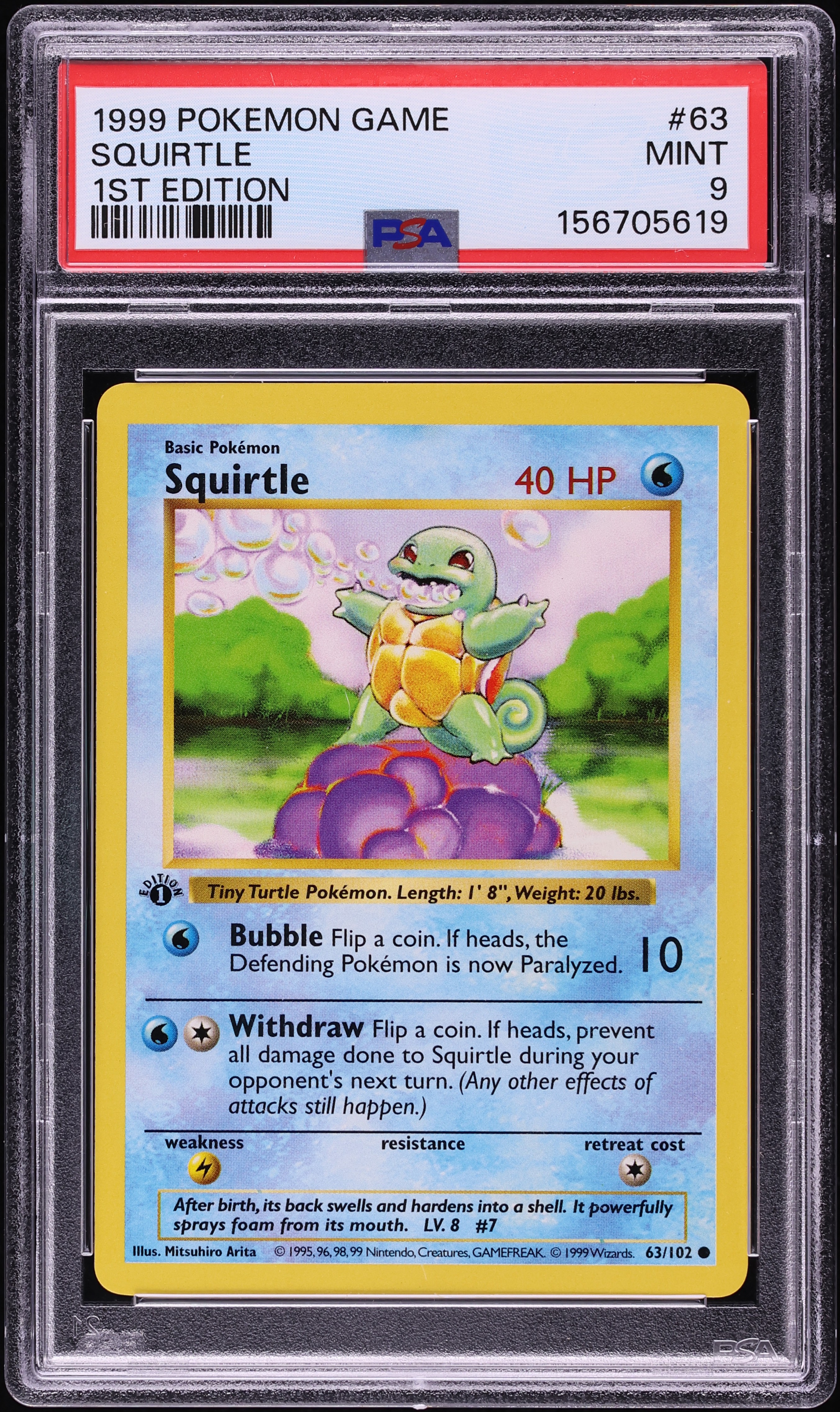 1999 Pokemon Base Set Shadowless 1st Edition Squirtle #63 PSA 9 MINT