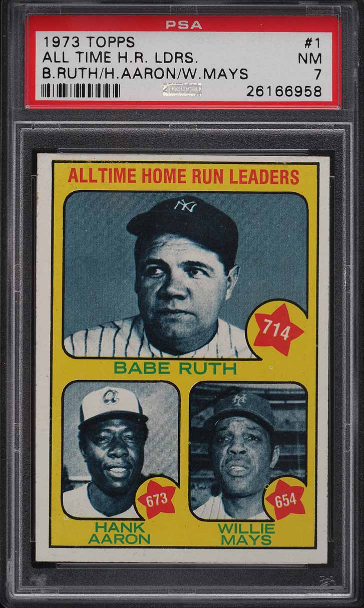 1973 Topps Babe Ruth Hank Aaron Willie Mays ALL-TIME HR LEADERS #1 PSA 7 NRMT