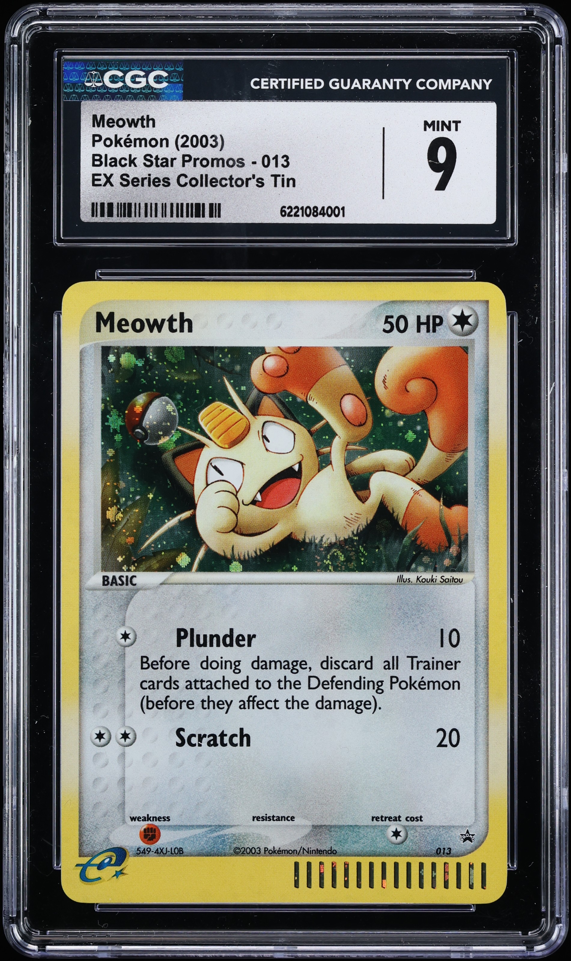 2003 Pokemon Black Star Promo Ex Series Collector's Tin Cosmos Holo Meowth #13 CGC 9 MINT