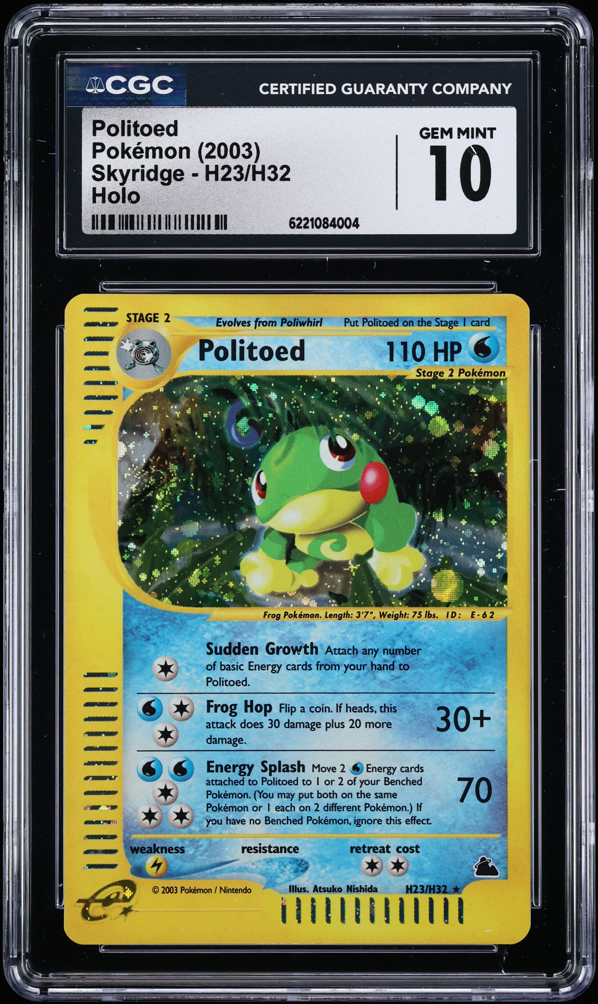2003 Pokemon Skyridge Holo Politoed #H23 CGC 10 GEM MINT