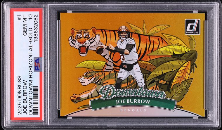 2025 Donruss Downtown! Horizontal Gold Joe Burrow /10 #1 PSA 10 GEM MINT