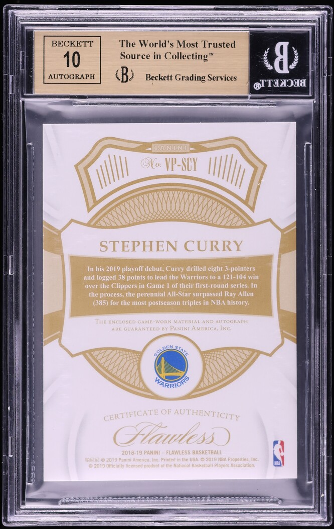 2018 Panini Flawless Vertical Stephen Curry PATCH AUTO 25/25 BGS 9.5 GEM MINT