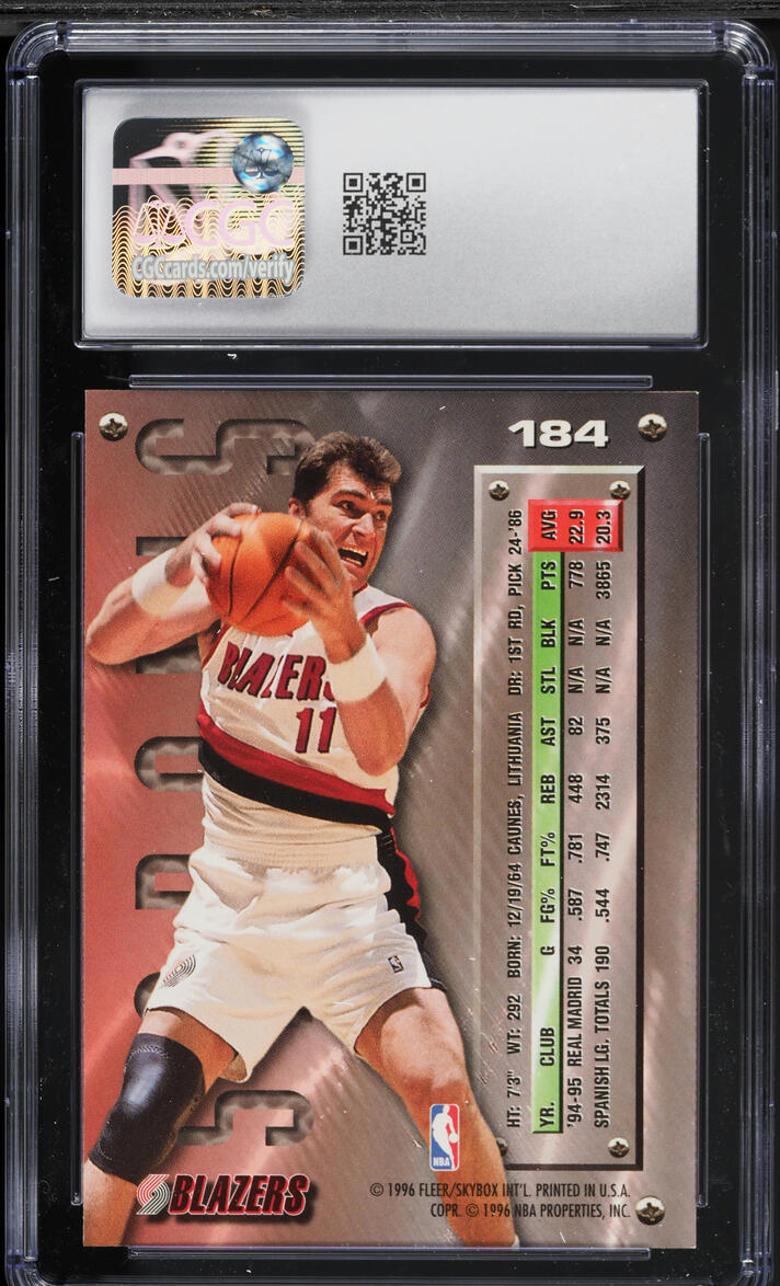1995 Metal Basketball Arvydas Sabonis ROOKIE #184 CGC 8 NM-MT
