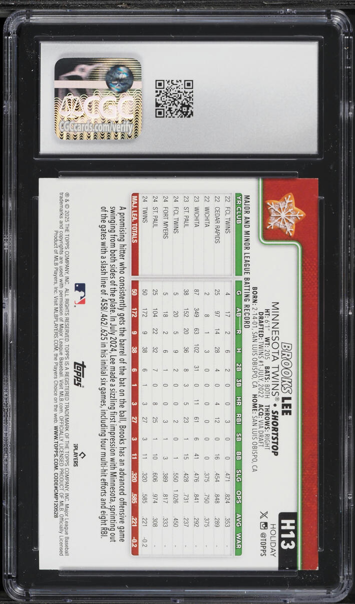 2025 Topps Holiday Brooks Lee ROOKIE #H13 CGC 9 MINT