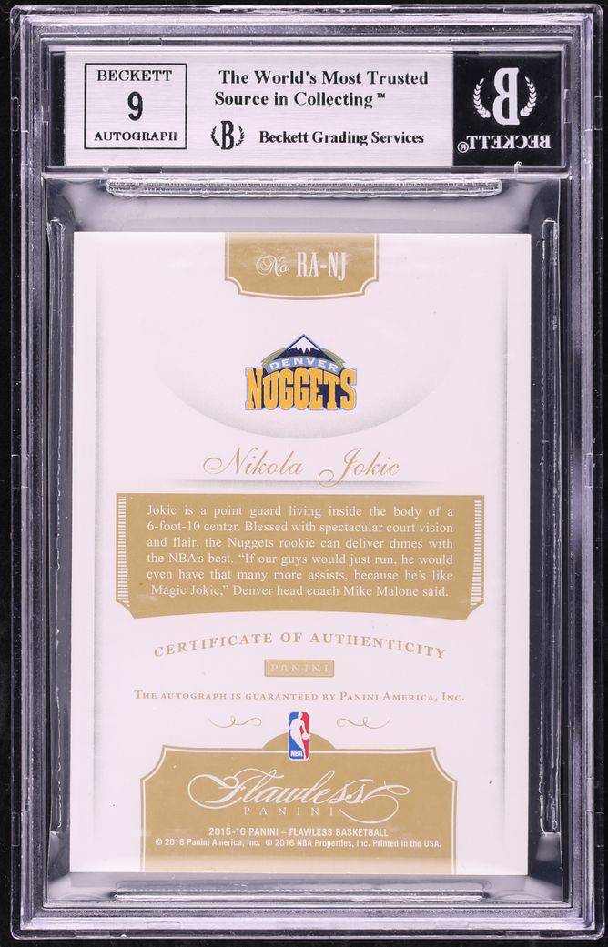 2015 Panini Flawless Sapphire Nikola Jokic ROOKIE AUTO /10 #RA-NJ BGS 9 MINT