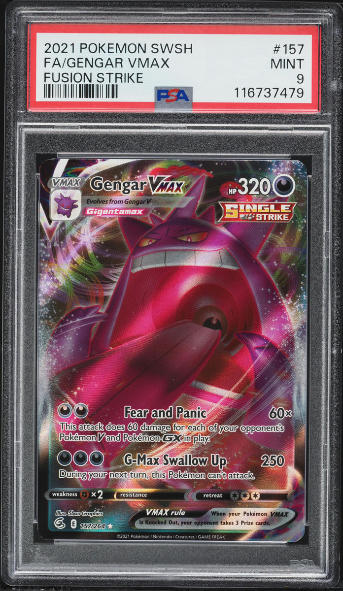 2021 Pokemon Sword & Shield Fusion Strike Full Art Gengar VMAX #157 PSA 9 MINT