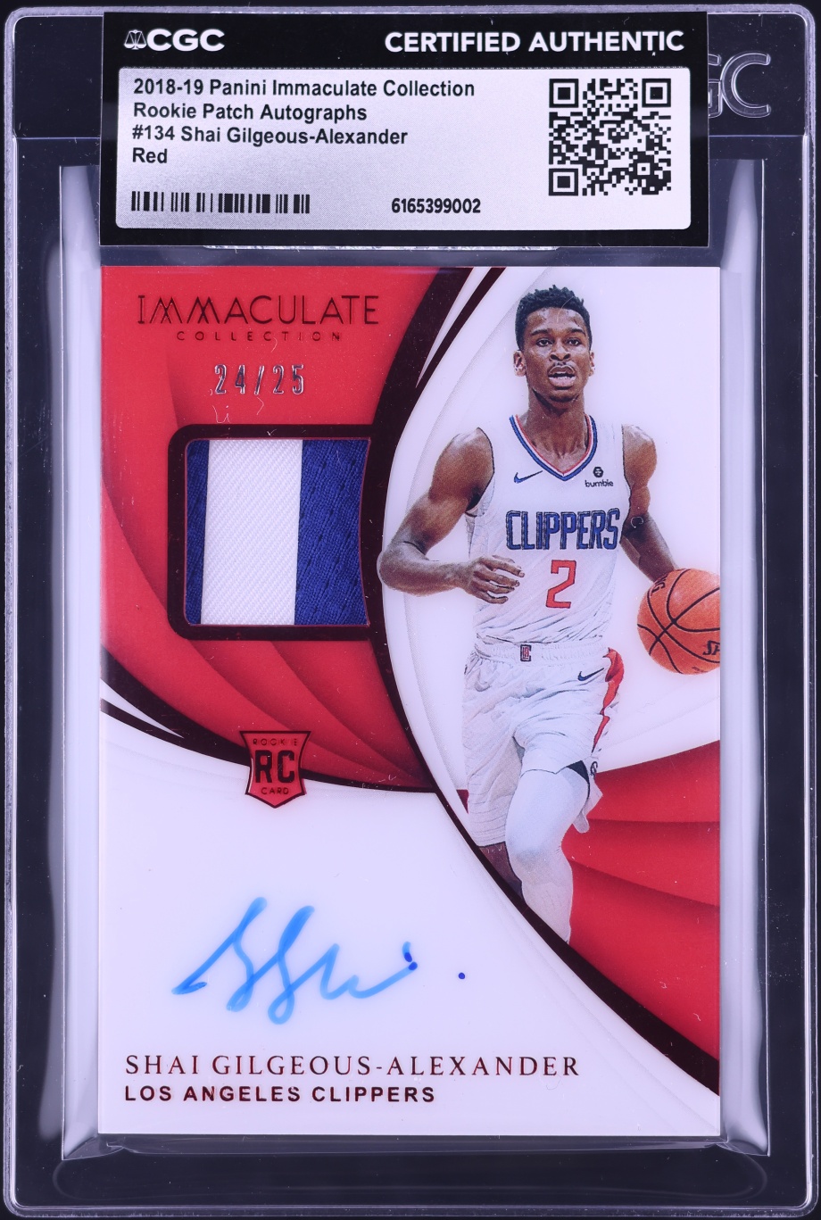 2018 Immaculate Collection Shai Gilgeous-Alexander ROOKIE PATCH AUTO /25 #134 CGC AUTH