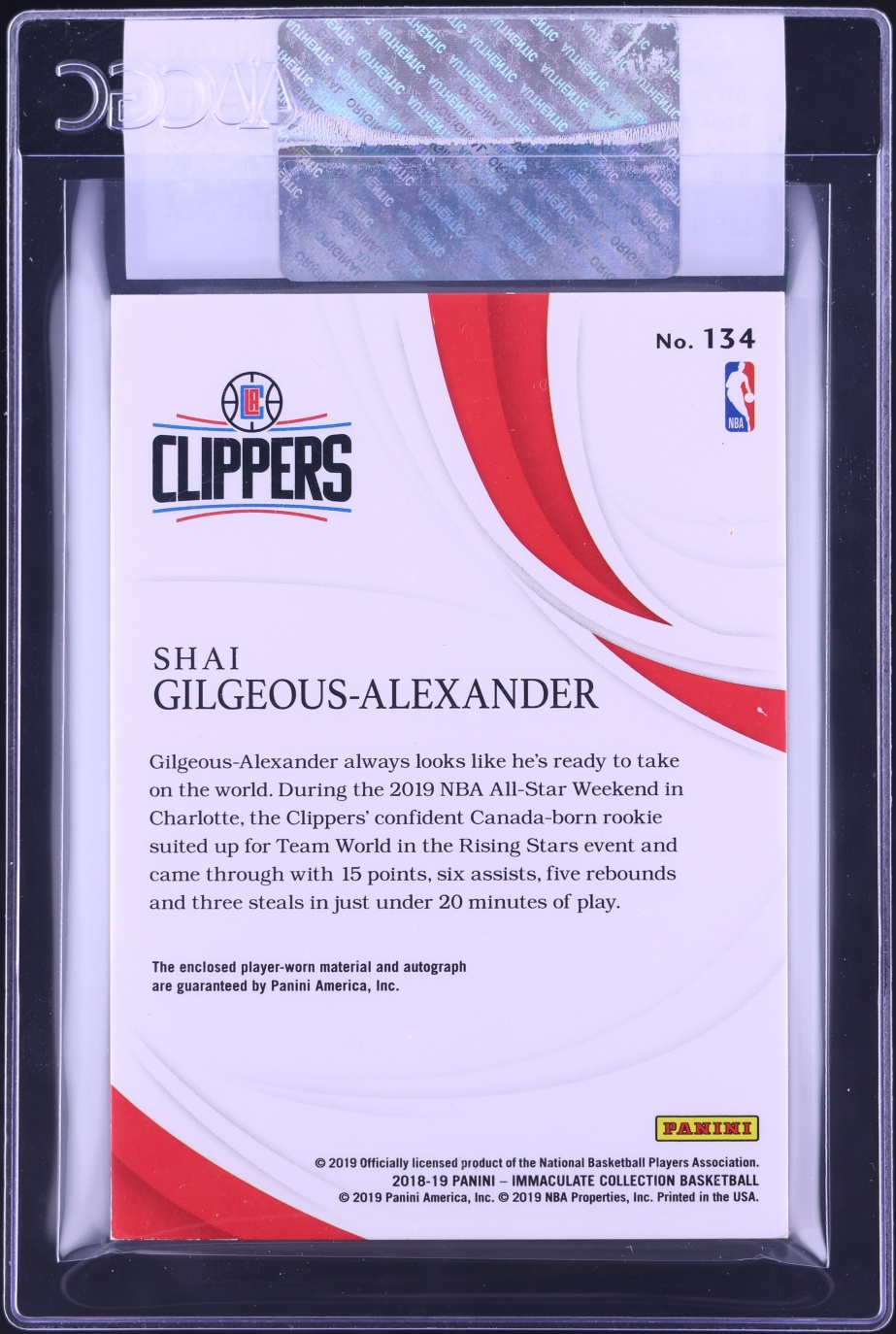 2018 Immaculate Collection Shai Gilgeous-Alexander ROOKIE PATCH AUTO /25 #134 CGC AUTH