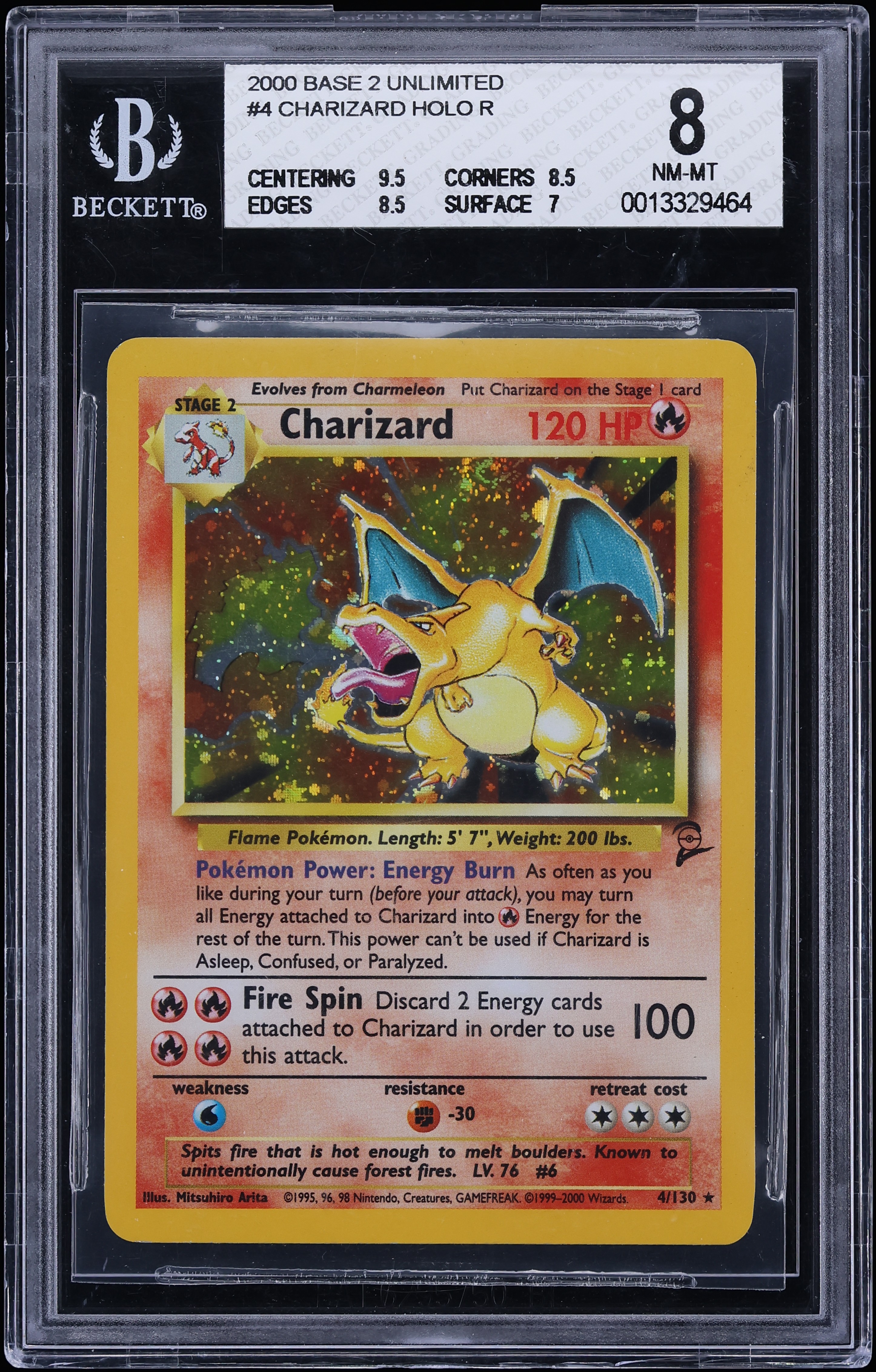 2000 Pokemon Base Set 2 Holo Charizard #4 BGS 8 NM-MT