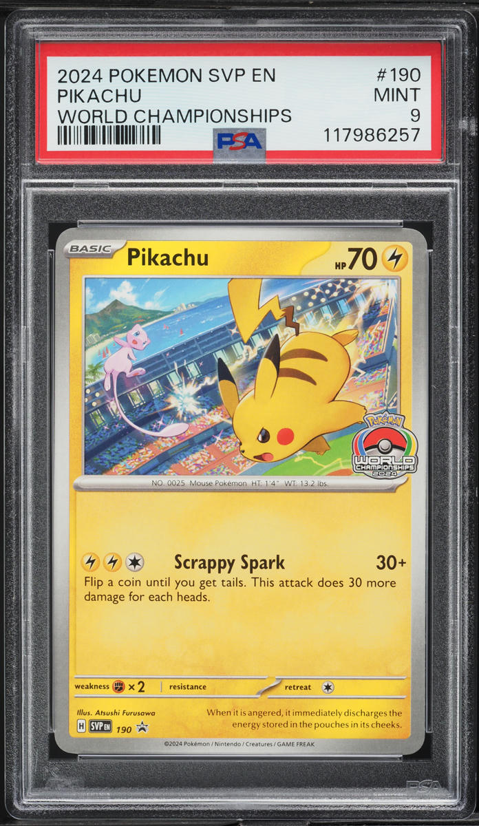 2024 Pokemon SV Black Star Promo World Championships Pikachu #190 PSA 9 MINT - Main Image