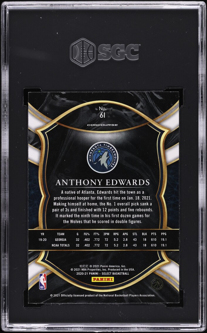 2020 Select Concourse Blue Retail Anthony Edwards ROOKIE #61 SGC 9.5 MINT+