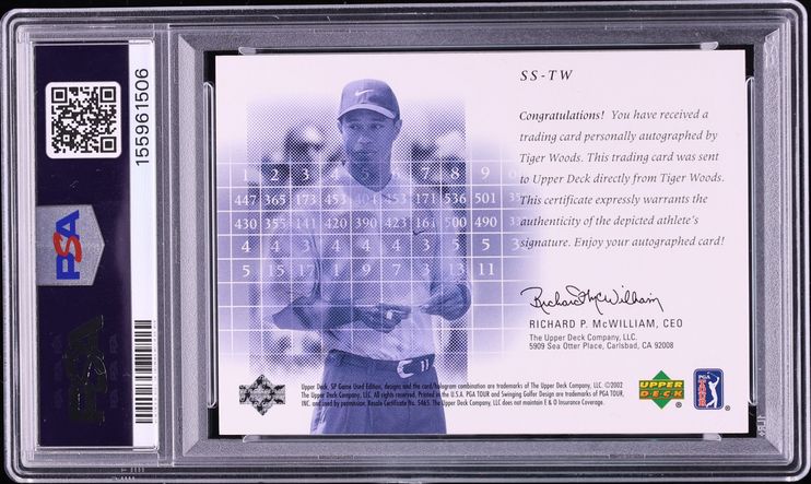 2002 SP Game Used Scorecard Tiger Woods AUTO #SS-TW PSA 9 MINT
