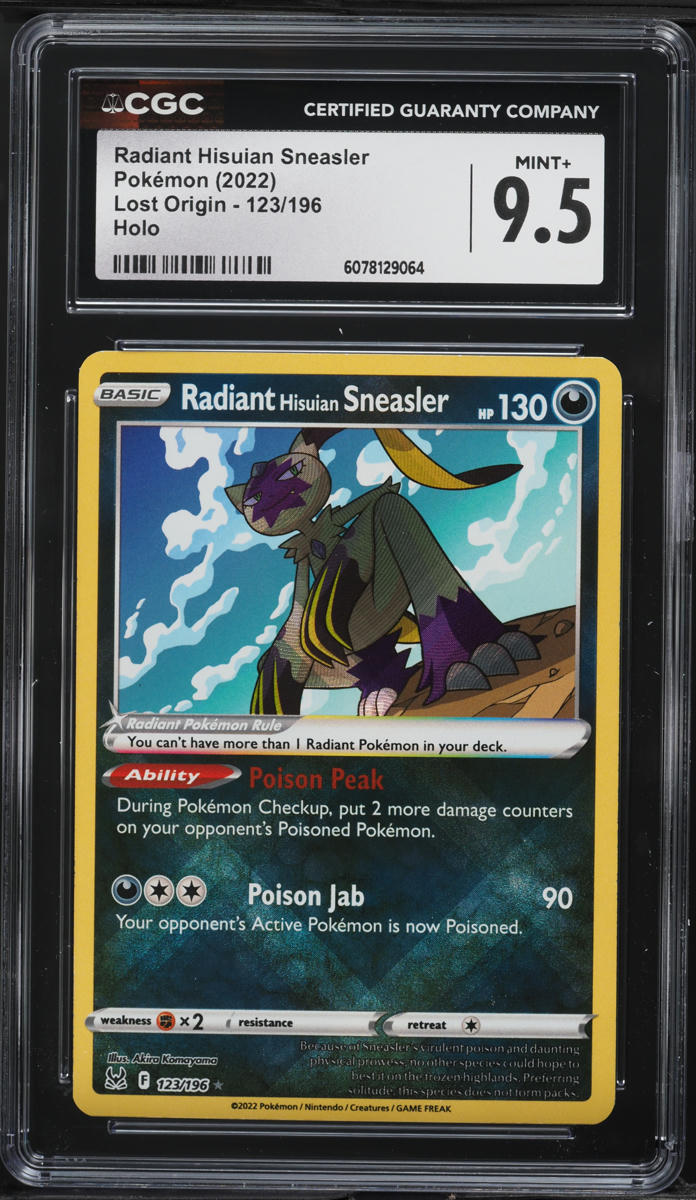 2022 Pokemon Sword & Shield Lost Origin Holo Radiant Hisuian Sneasler #123 CGC 9.5 MINT+