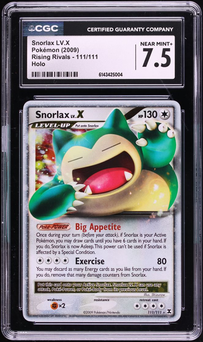 2009 Pokemon Platinum Rising Rivals Holo Snorlax LV.X #111 CGC 7.5 NRMT+