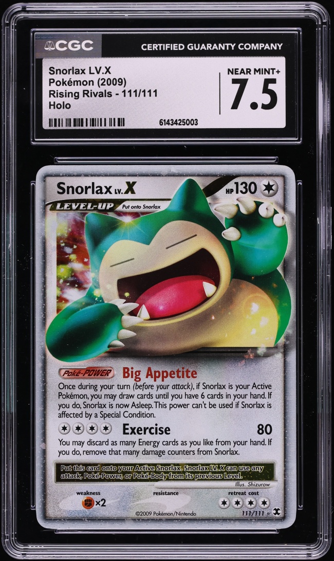 2009 Pokemon Platinum Rising Rivals Holo Snorlax LV.X #111 CGC 7.5 NRMT+