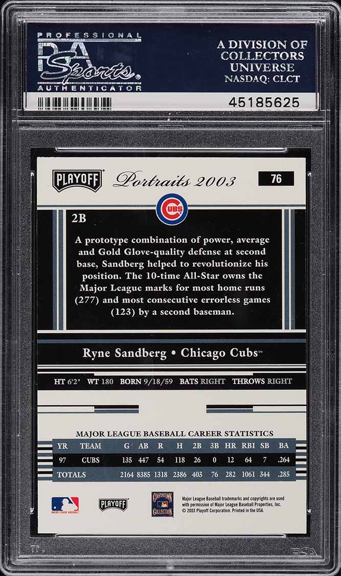 2003 Playoff Portraits Ryne Sandberg #76 PSA 10 GEM MINT