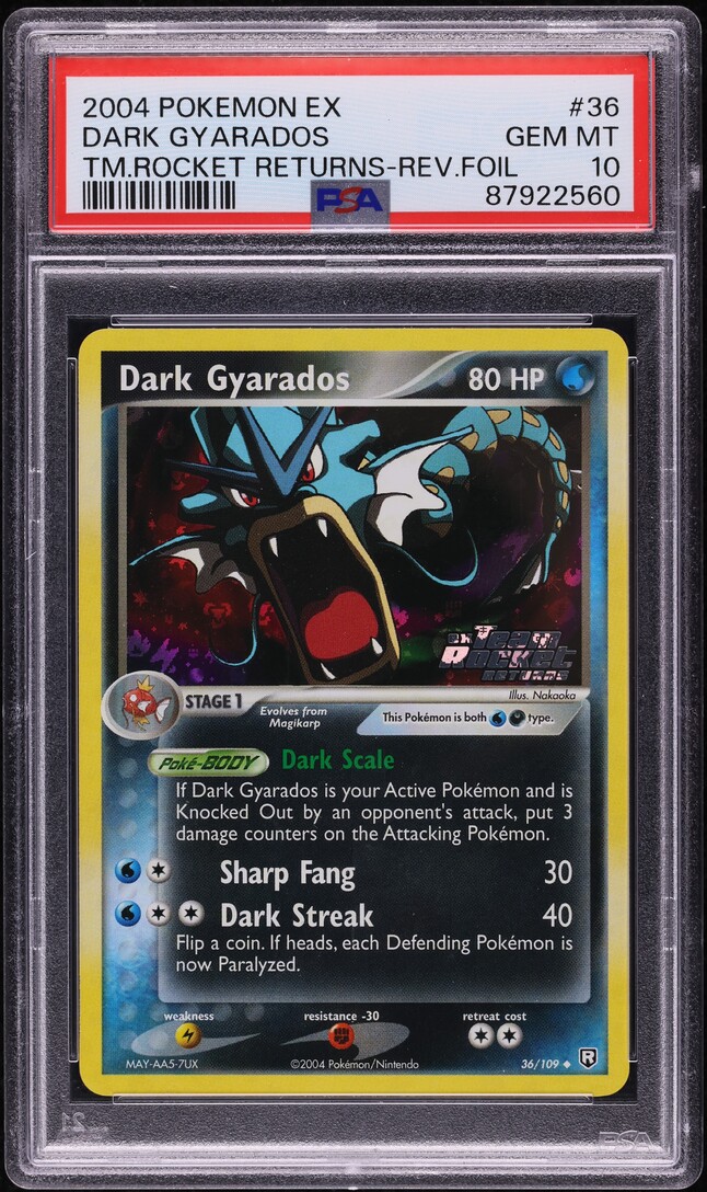 2004 Pokemon EX Team Rocket Returns Reverse Holo Dark Gyarados #36 PSA 10 GEM