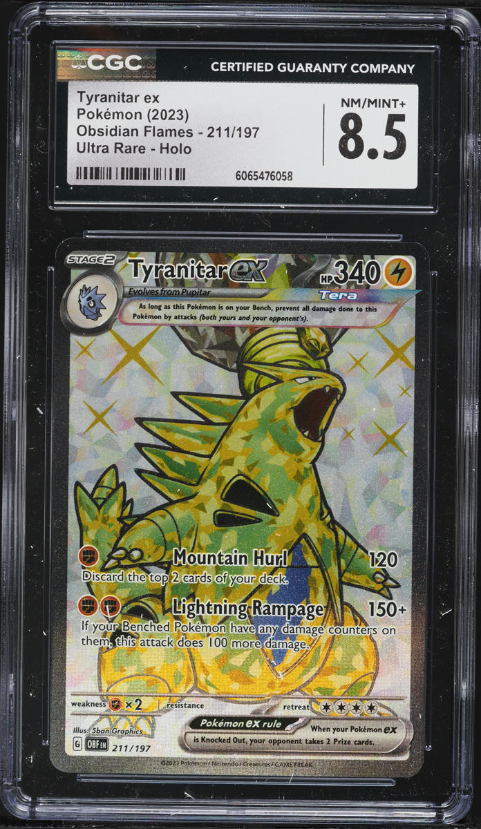 2023 Pokemon Scarlet & Violet Obsidian Flames Full Art Tyranitar ex #211 CGC 8.5 NM-MT+