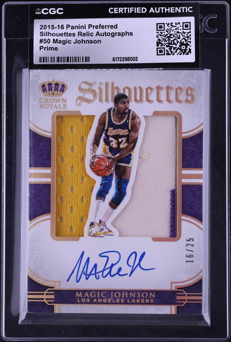 2015 Panini Preferred Silhouettes Prime Magic Johnson PATCH AUTO /25 #50 CGC AUTH