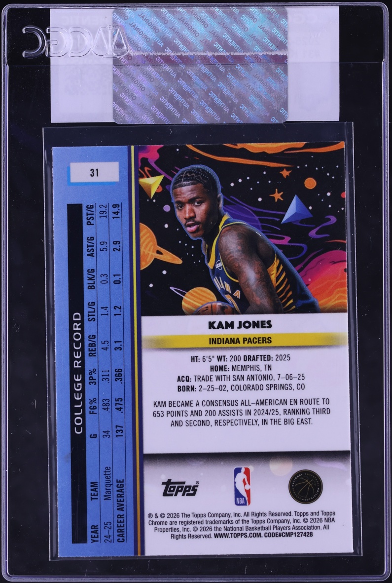 2025 Topps Chrome Cosmic Kam Jones ROOKIE #31 CGC AUTH