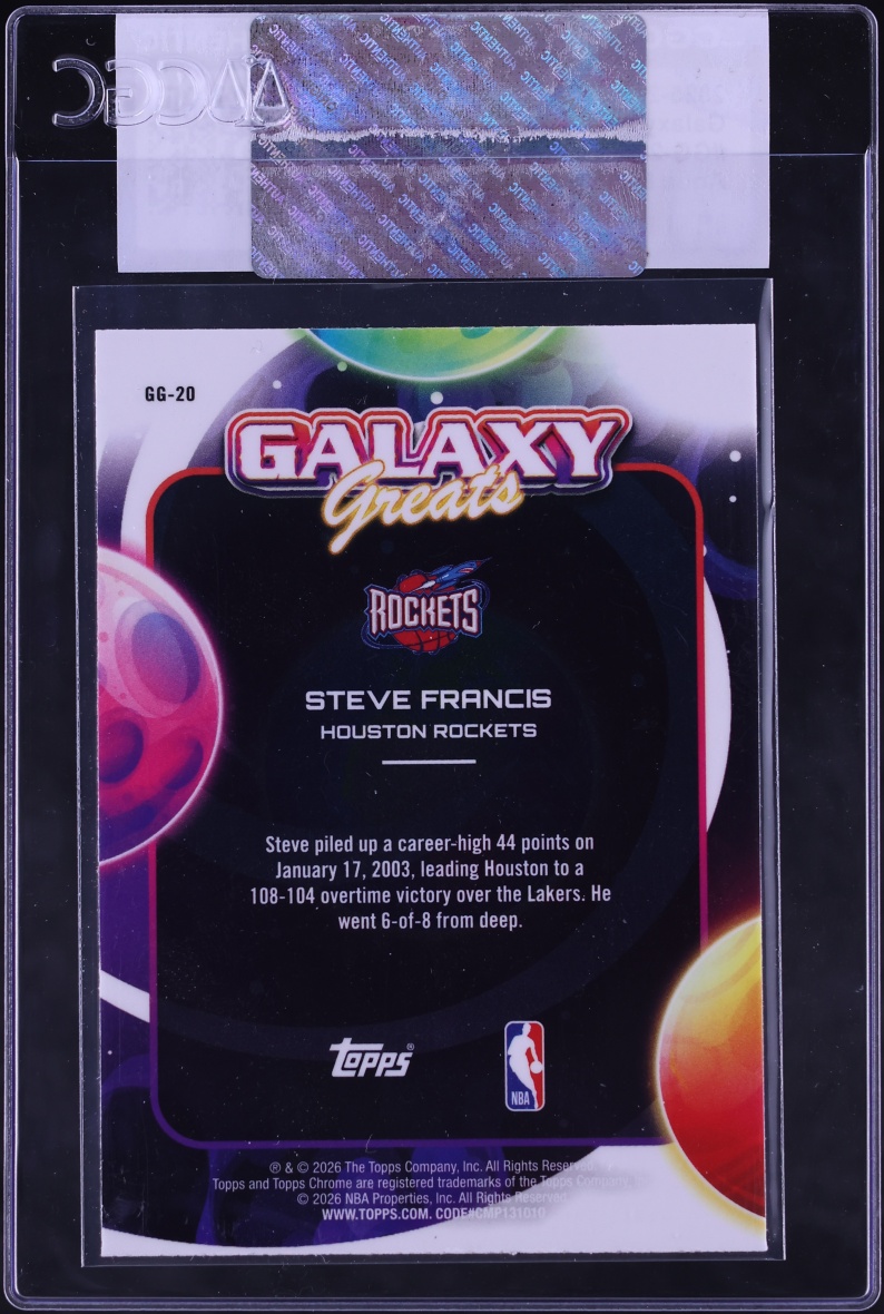 2025 Topps Chrome Cosmic Galaxy Greats Aqua Equinox Refractor Steve Francis /199 CGC AUTH