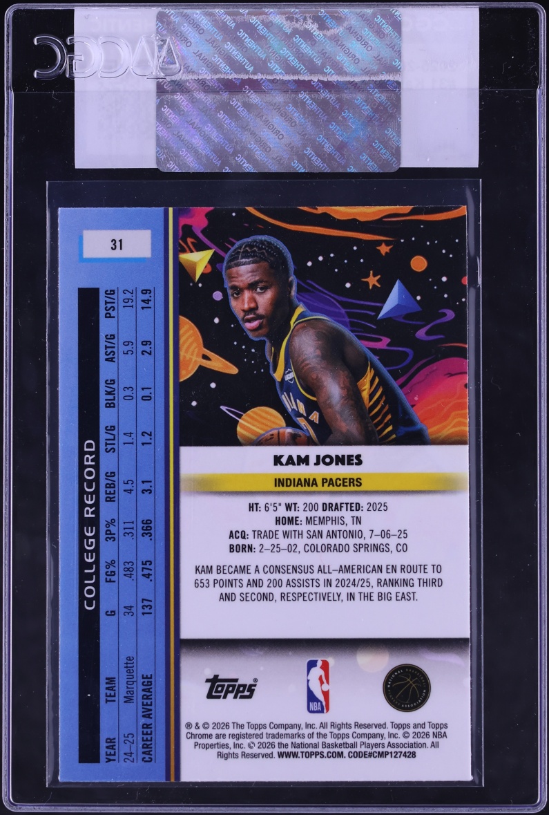 2025 Topps Chrome Cosmic Kam Jones ROOKIE #31 CGC AUTH