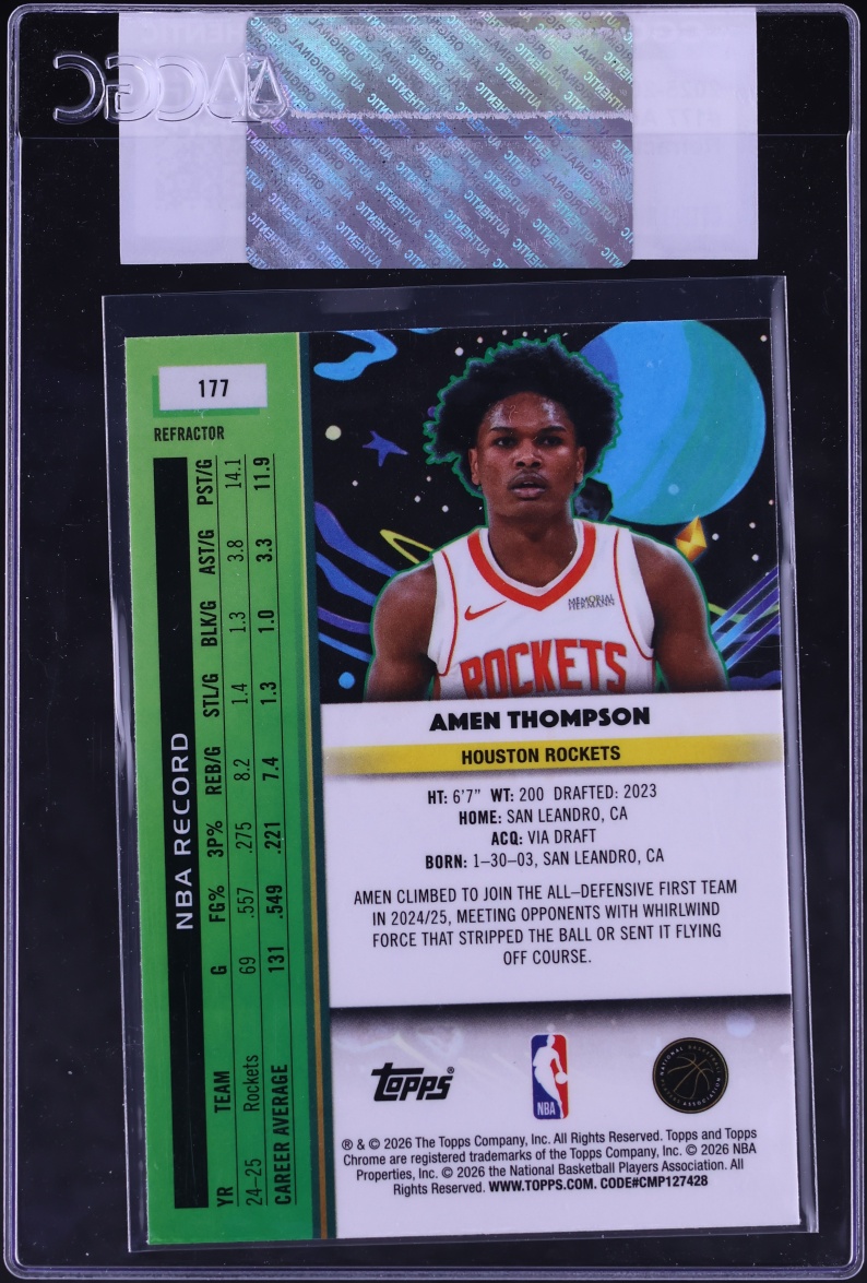 2025 Topps Chrome Cosmic Refractor Amen Thompson #177 CGC AUTH