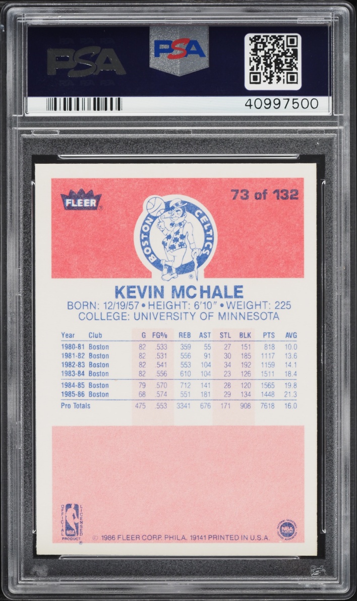 1986 Fleer Basketball Kevin Mchale #73 PSA 9 MINT