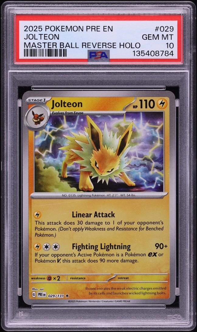 2025 Pokemon Scarlet & Violet Prismatic Evolutions Master Ball Holo Jolteon #29 PSA 10 GEM MINT