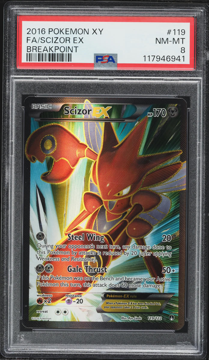 2016 Pokemon XY BREAKpoint Full Art Scizor EX #119 PSA 8 NM-MT