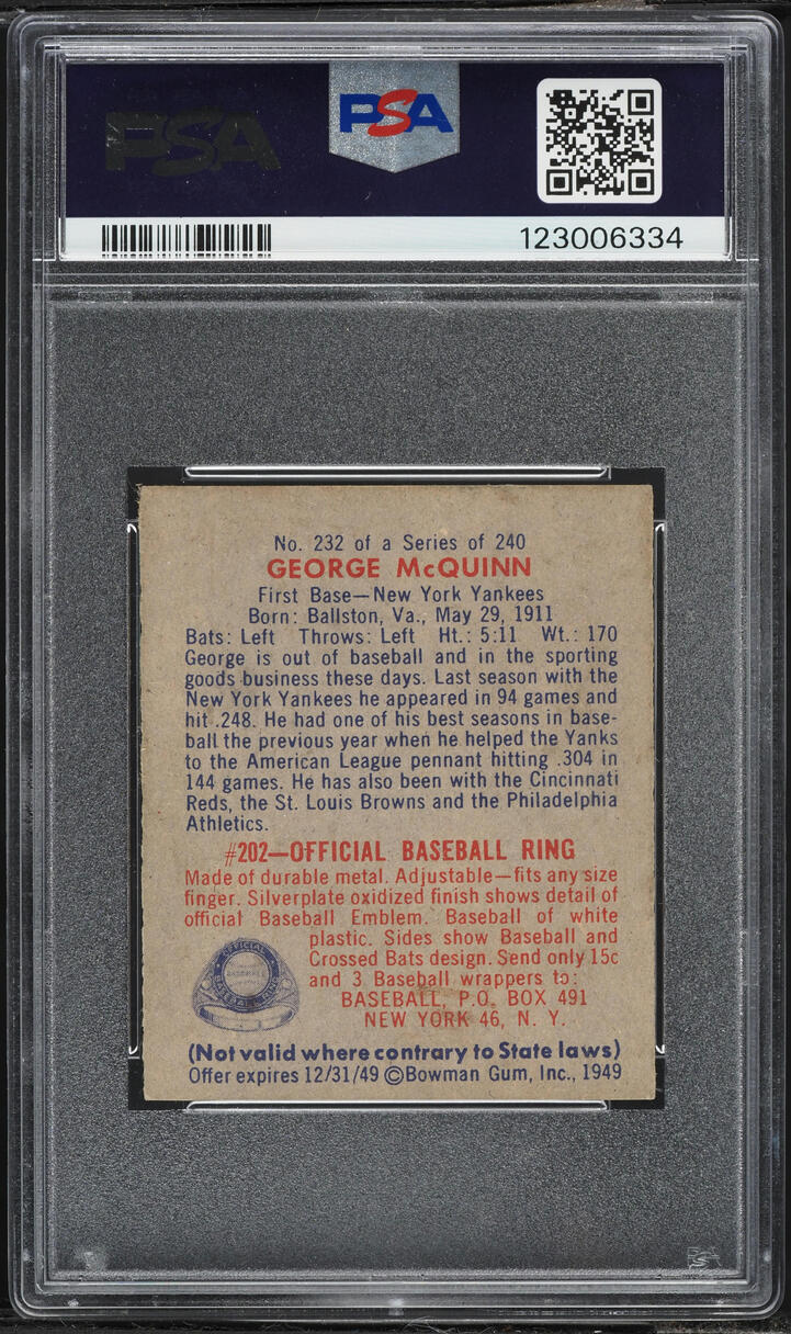 1949 Bowman George McQuinn #232 PSA 3 VG