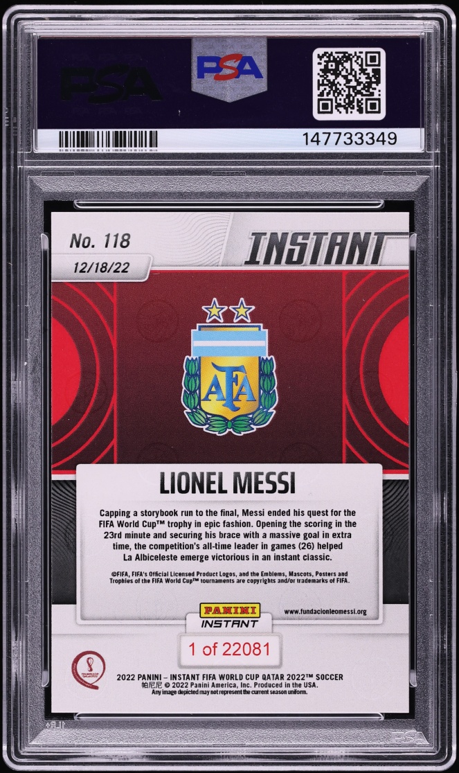 2022 Panini Instant FIFA World Cup Qatar Lionel Messi #118 PSA 10 GEM MINT