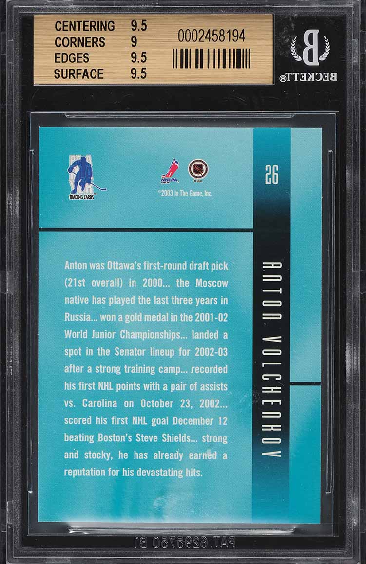 2002 BAP Ultimate Memorabilia Anton Volchenkov #26 BGS 9.5 GEM MINT