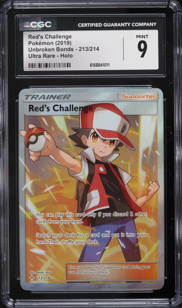 2019 Pokemon Sun & Moon Unbroken Bonds Full Art Red's Challenge #213 CGC 9 MINT