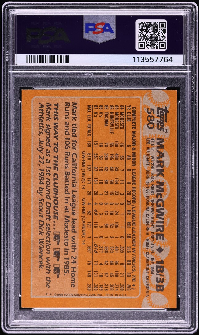 1988 Topps Mark McGwire #580 PSA 6 EXMT