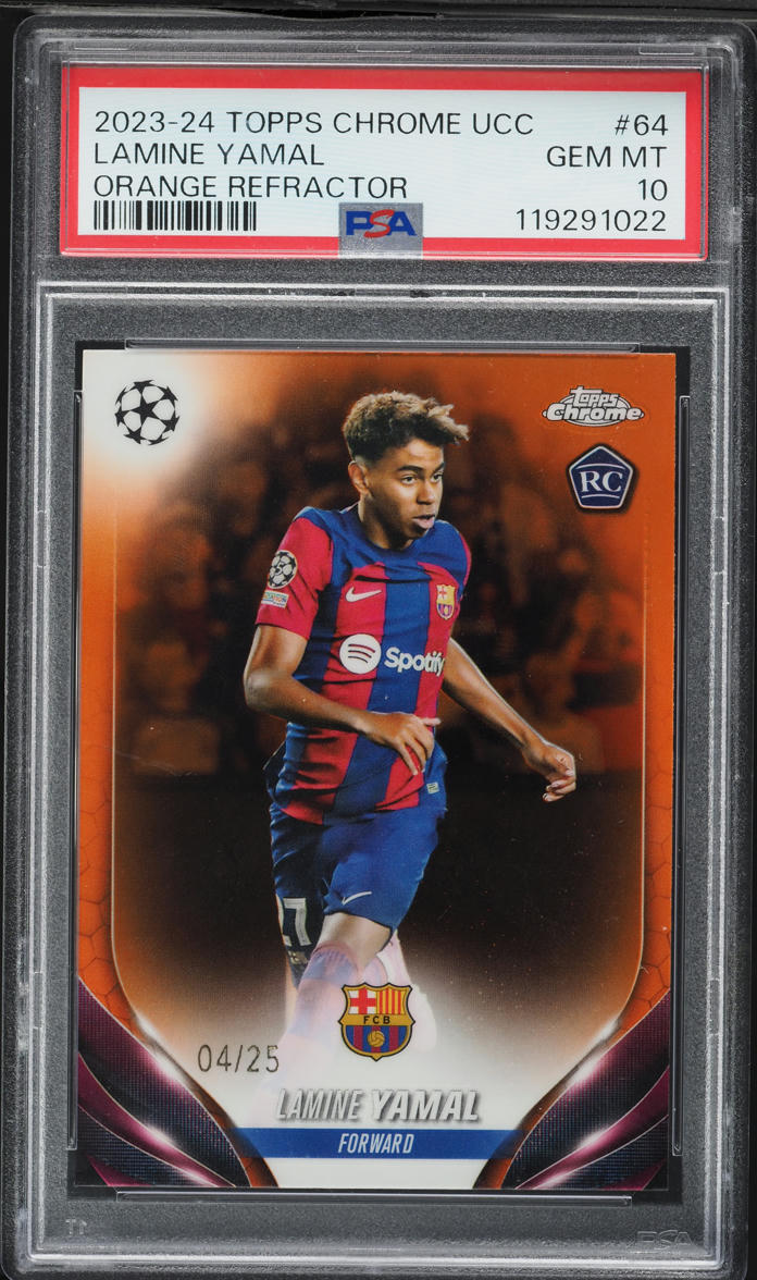 2023 Topps Chrome UEFA Orange Refractor Lamine Yamal ROOKIE /25 #64 PSA 10 GEM MINT
