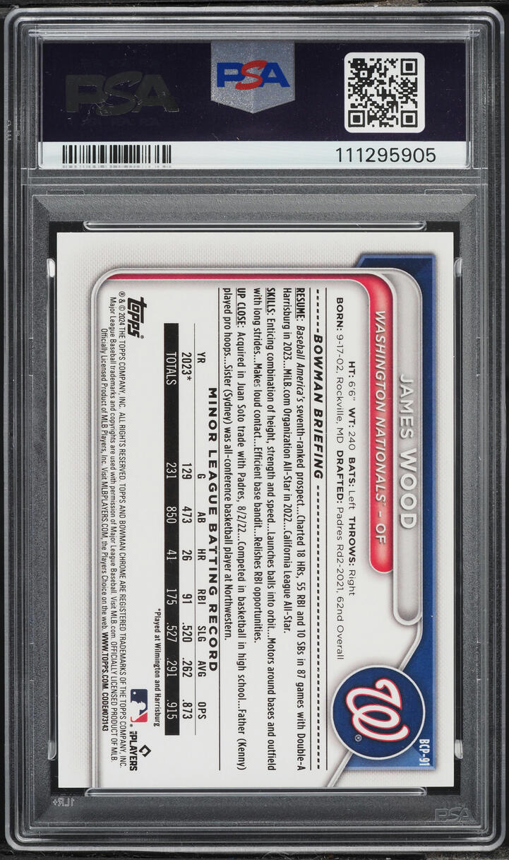 2024 Bowman Chrome Sapphire Red James Wood PROSPECT /5 #BCP-91 PSA 10 GEM MINT